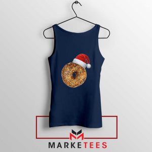 Santa Hat Bagel Christmas Navy Blue Tank Top