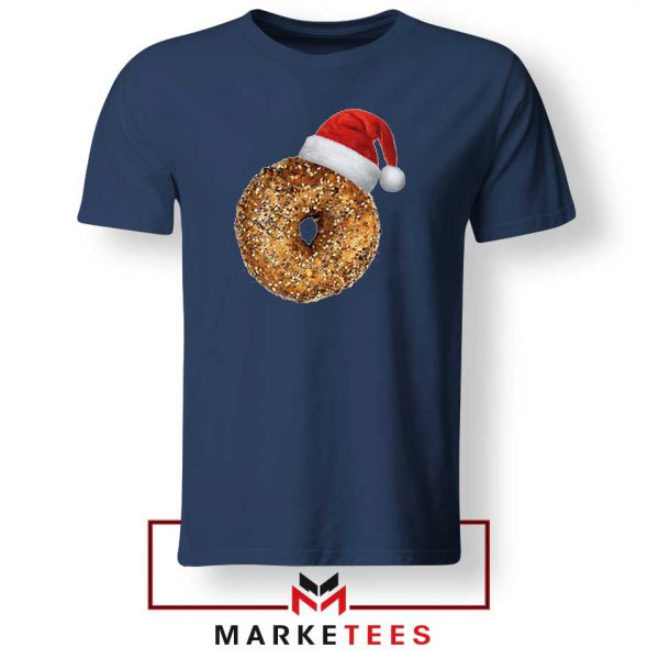 Santa Hat Bagel Christmas Navy Blue Tshirt