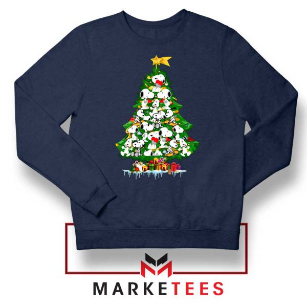 Snoopy Christmas Tree Navy Blue Sweater