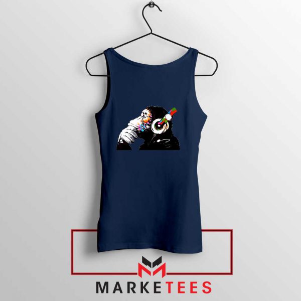 Banksy Monkey DJ Art Navy Blue Top