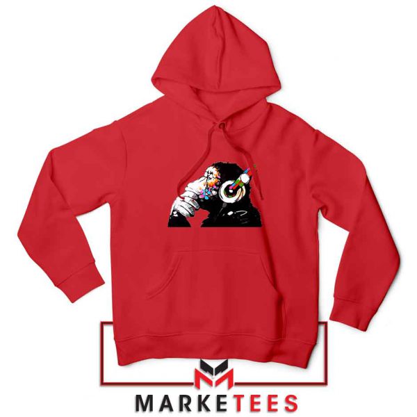 Banksy Monkey DJ Art Red Hoodie