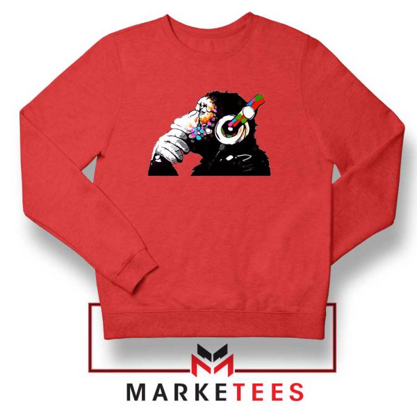 Banksy Monkey DJ Art Red Sweater