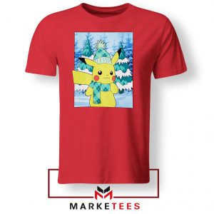 Pikachu Holiday Snowball Red Tshirt