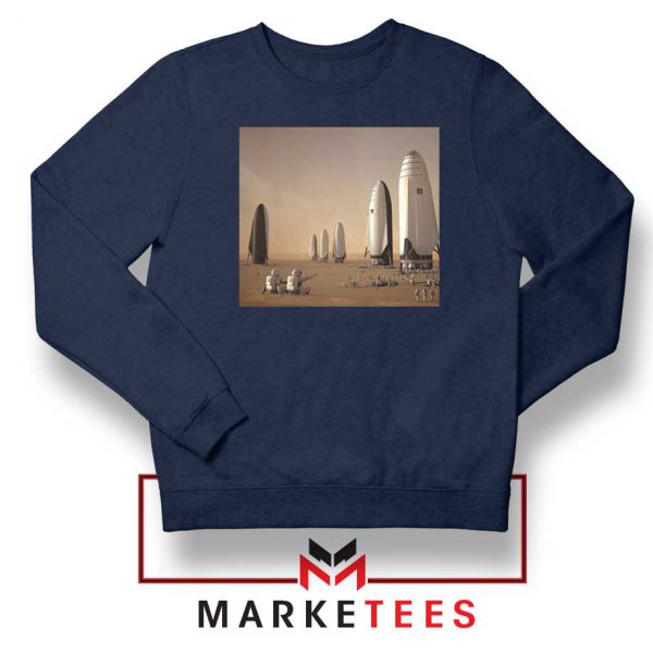 SpaceX Mars Fleet Graphic Navy Blue Sweater