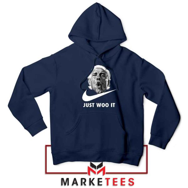 Just Woo It Ric Flair Print Navy Blue Hoodie