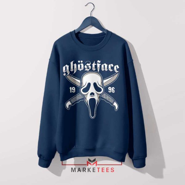 Retro Horror Vibes 1996 Ghost Face Navy Sweatshirt