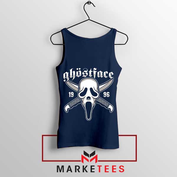 Retro Horror Vibes 1996 Ghost Face Navy Tank Top