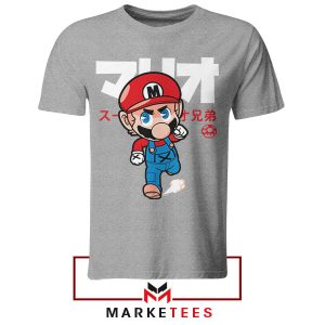 Retro Japanese Mario Nintendo Grey Tshirt
