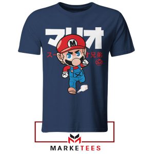 Retro Japanese Mario Nintendo Navy Tshirt