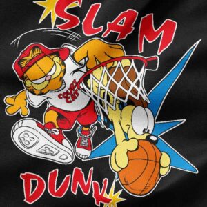 Funny cartoon basketball mashup graphic with bold slam dunk Garfield